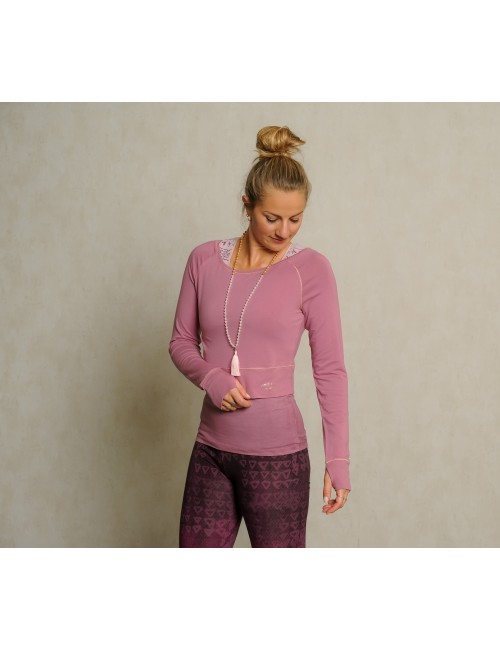 Spirit of OM - Longsleeve Crop Shirt Bambus - amethyst