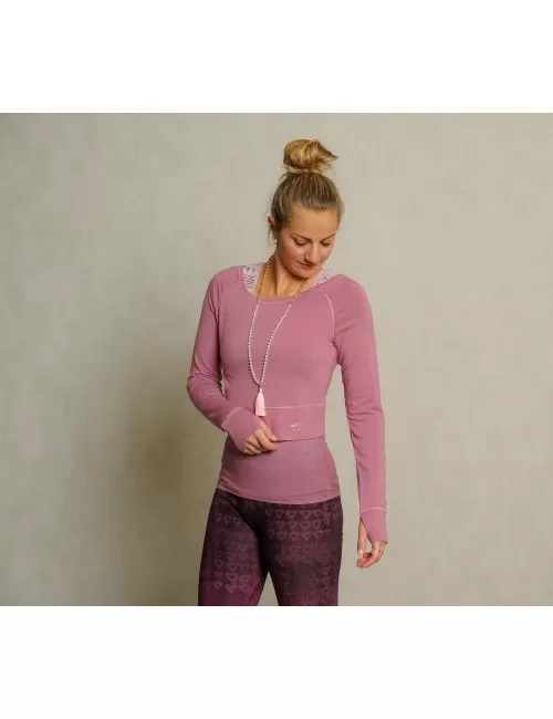 Spirit of OM - Longsleeve Crop Shirt Bambus - amethyst