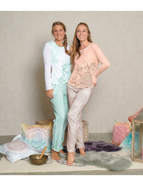 Spirit of OM - Pyjama-Longsleeve Shirt - weiß/mint