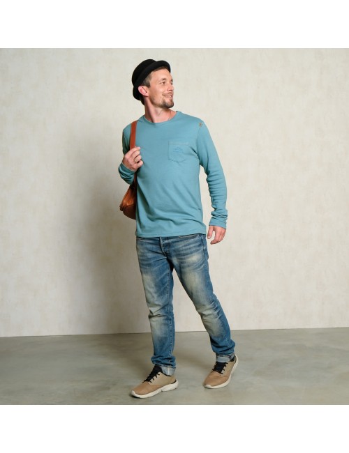 Spirit of OM - Leinen Longsleeve Niagara - niagara-blau