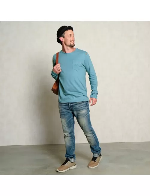 Spirit of OM - Leinen Longsleeve Niagara - niagara-blau