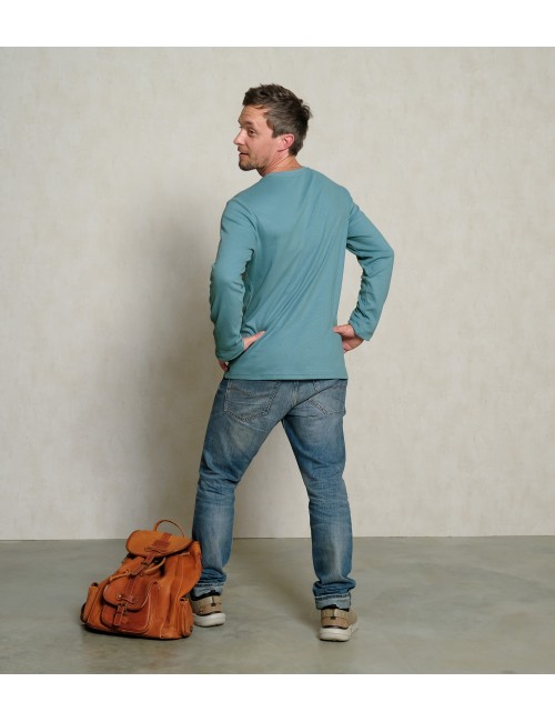 Spirit of OM - Leinen Longsleeve Niagara - niagara-blau