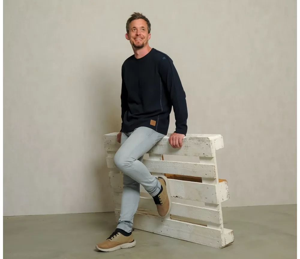 Spirit of OM - Herrenpulli Waffelstrick - dunkelblau