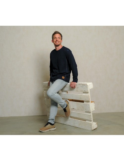 Spirit of OM - Herrenpulli Waffelstrick - dunkelblau