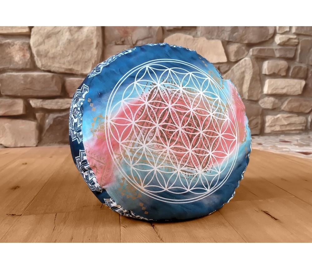 Spirit of OM - Meditationskissen rund - indigo/peach