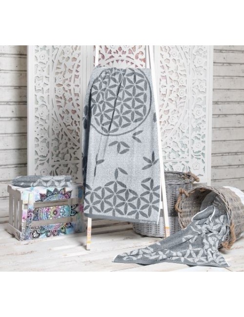 Spirit of OM - Frotteetücher Blume des Lebens - kiesel/silbergrau