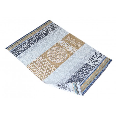 The Spirit of OM - Plaid-Decke - 140 x 198 cm - beige-grey-azur / Patchmuster