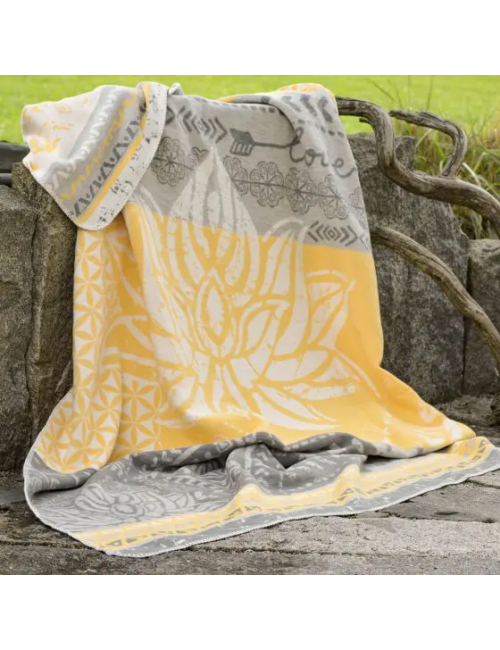 Spirit of OM - Kuscheldecke Lotus - gelb/grau