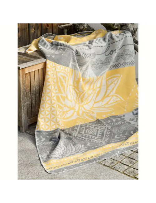Spirit of OM - Kuscheldecke Lotus - gelb/grau