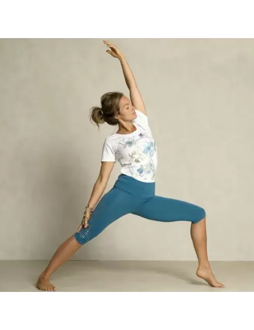 Spirit of OM - Raglan-Shirt Yoga Flower - weiß/blau/gold