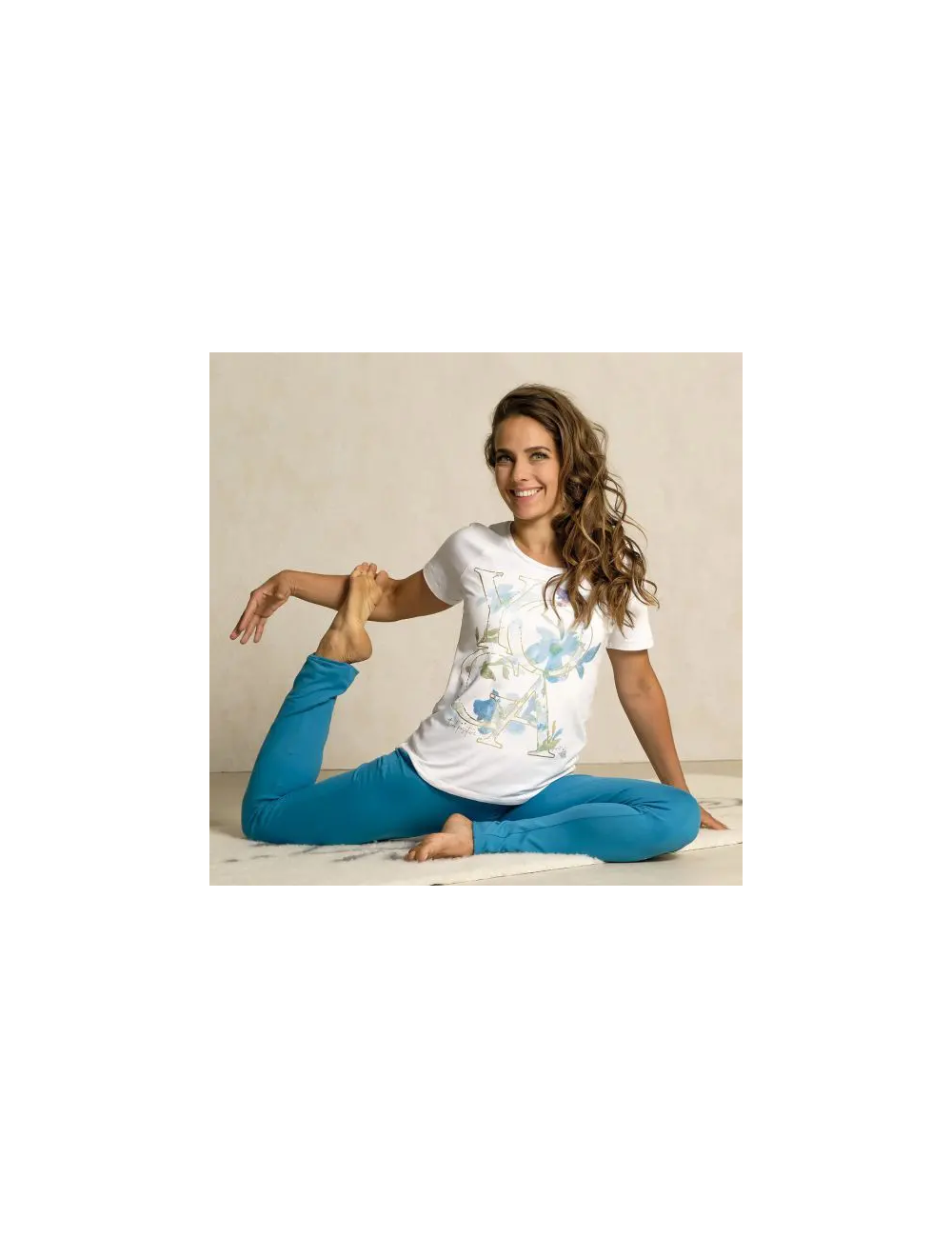 Spirit of OM - Raglan-Shirt Yoga Flower - weiß/blau/gold
