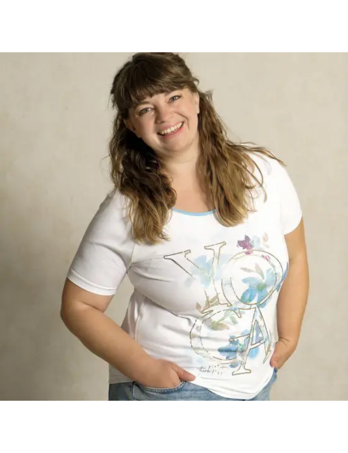 Spirit of OM - Raglan-Shirt Yoga Flower - weiß/blau/gold