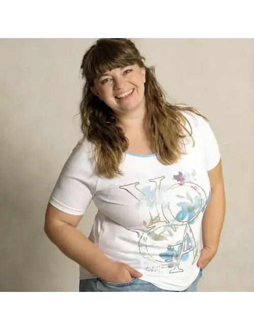 Spirit of OM - Raglan-Shirt Yoga Flower - weiß/blau/gold