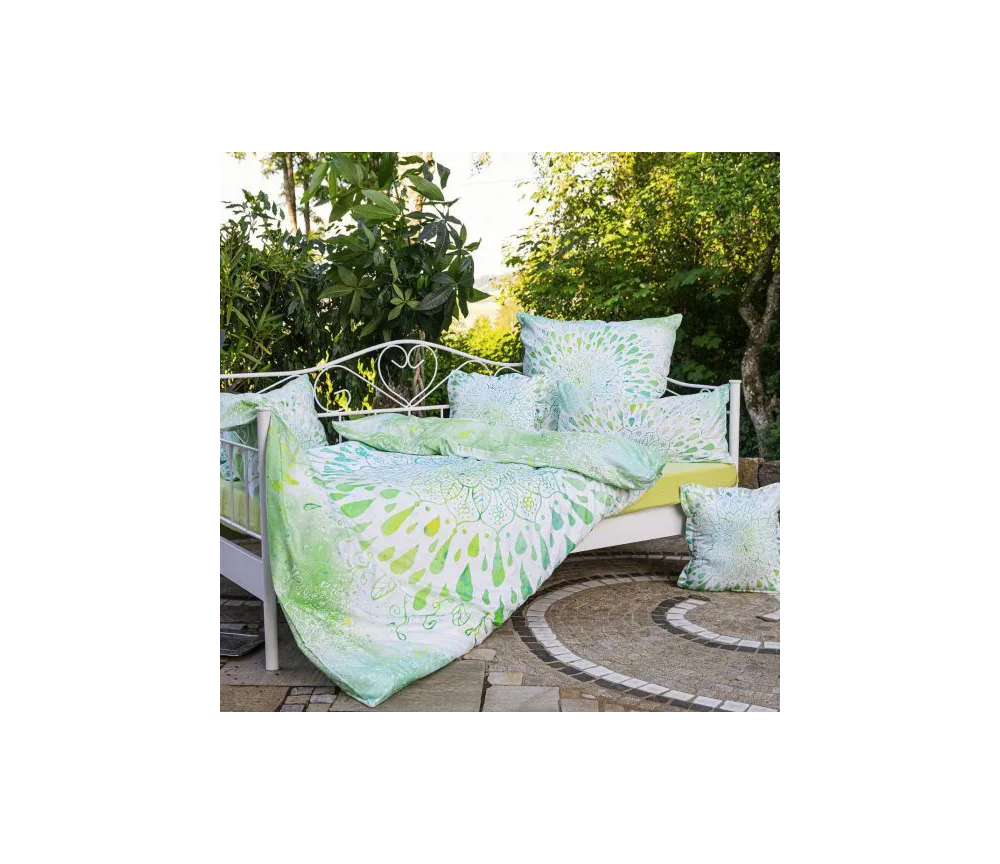 Spirit of OM - Biber-Bettwäsche GREEN DREAM - green/white