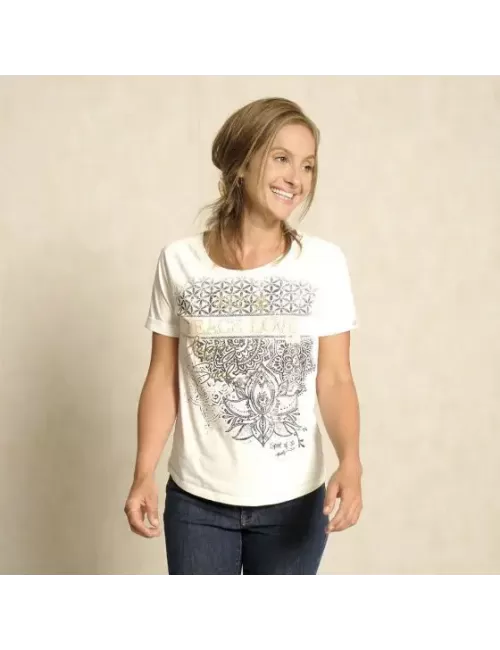 Spirit of OM - Raglan-Shirt Kurzarm Peace-Love - natur/schwarz/gold