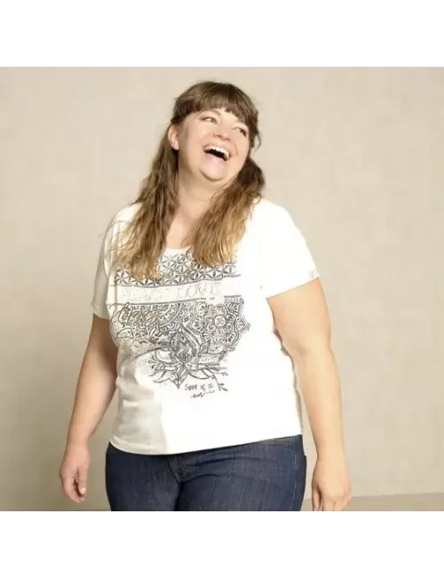 Spirit of OM - Raglan-Shirt Kurzarm Peace-Love - natur/schwarz/gold