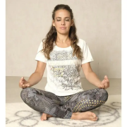 Spirit of OM - Raglan-Shirt Kurzarm Peace-Love - natur/schwarz/gold