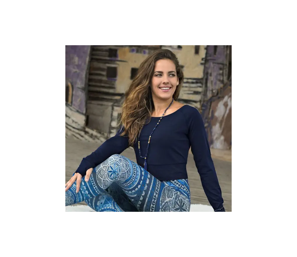 Spirit of OM - Longsleeve Crop Shirt Bambus - dunkelblau