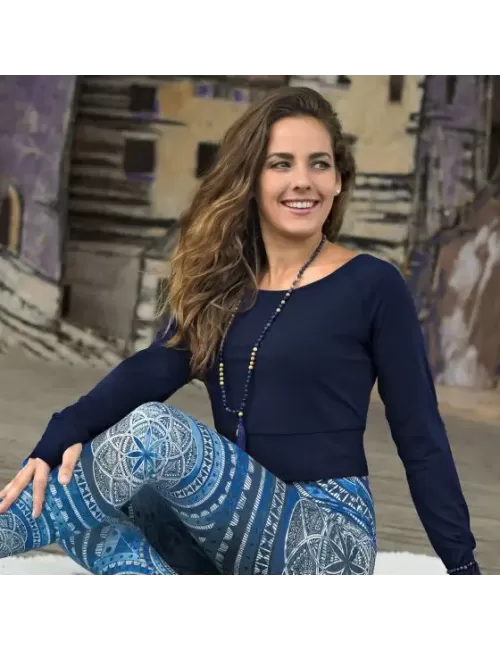 Spirit of OM - Longsleeve Crop Shirt Bambus - dunkelblau