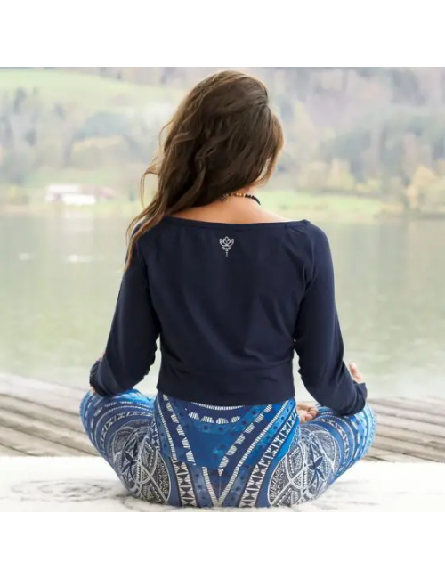 Spirit of OM - Longsleeve Crop Shirt Bambus - dunkelblau