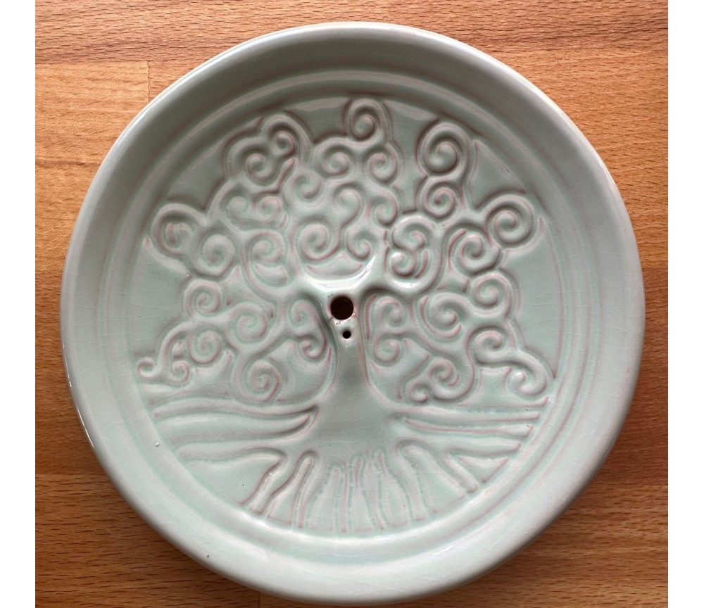 Räucherstäbchenhalter - Yggdrasil rund aus Ton  - in Türkis