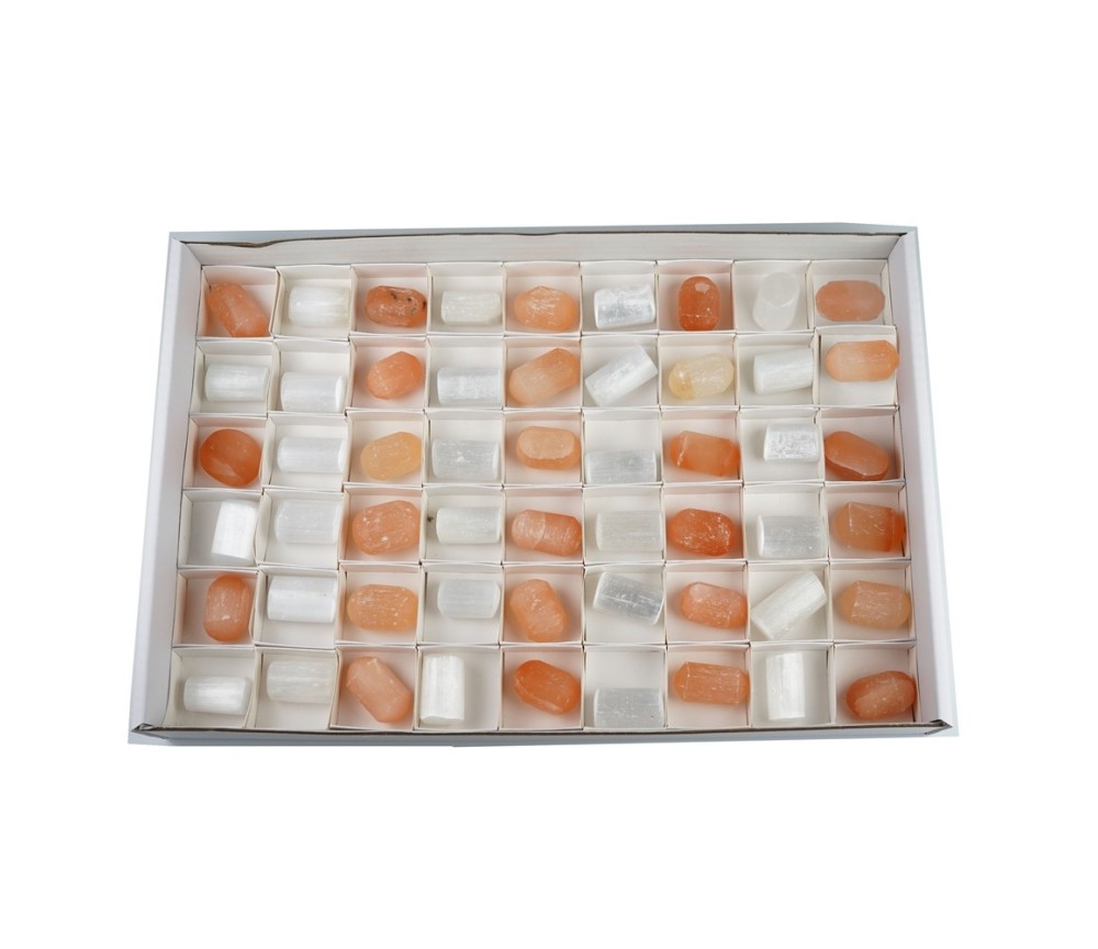 Trommelsteine - Selenit weiß/Alabaster orange , 03,0 - 03,5cm - 54 Stück