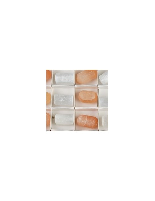 Trommelsteine - Selenit weiß/Alabaster orange , 03,0 - 03,5cm - 54 Stück