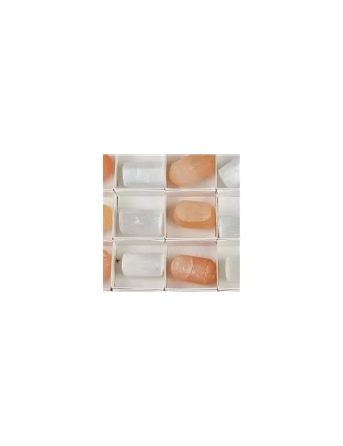 Trommelsteine - Selenit weiß/Alabaster orange , 03,0 - 03,5cm - 54 Stück