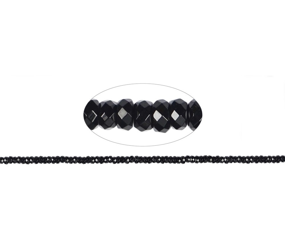 Heilstein & Edelstein-Strang - Button, Onyx (gef.), facettiert, 02 x 04mm