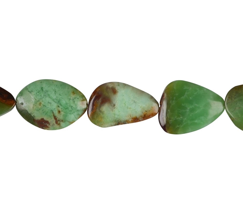 Heilstein & Edelstein-Strang - Freeform flach, Chrysopras, 30-45 x 20-25mm