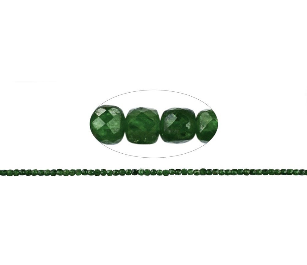 Heilstein & Edelstein-Strang - Würfel, Chromdiopsid, facettiert, 04 x 04 x 04mm (39cm)