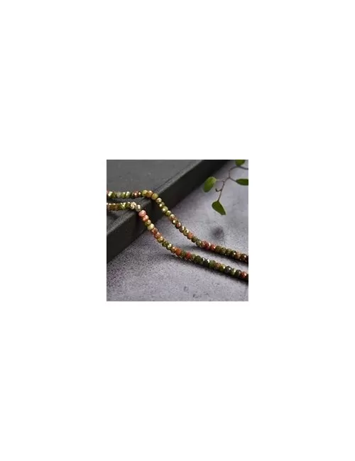 Heilstein & Edelstein-Strang - Button, Unakit, facettiert, 02 x 03mm