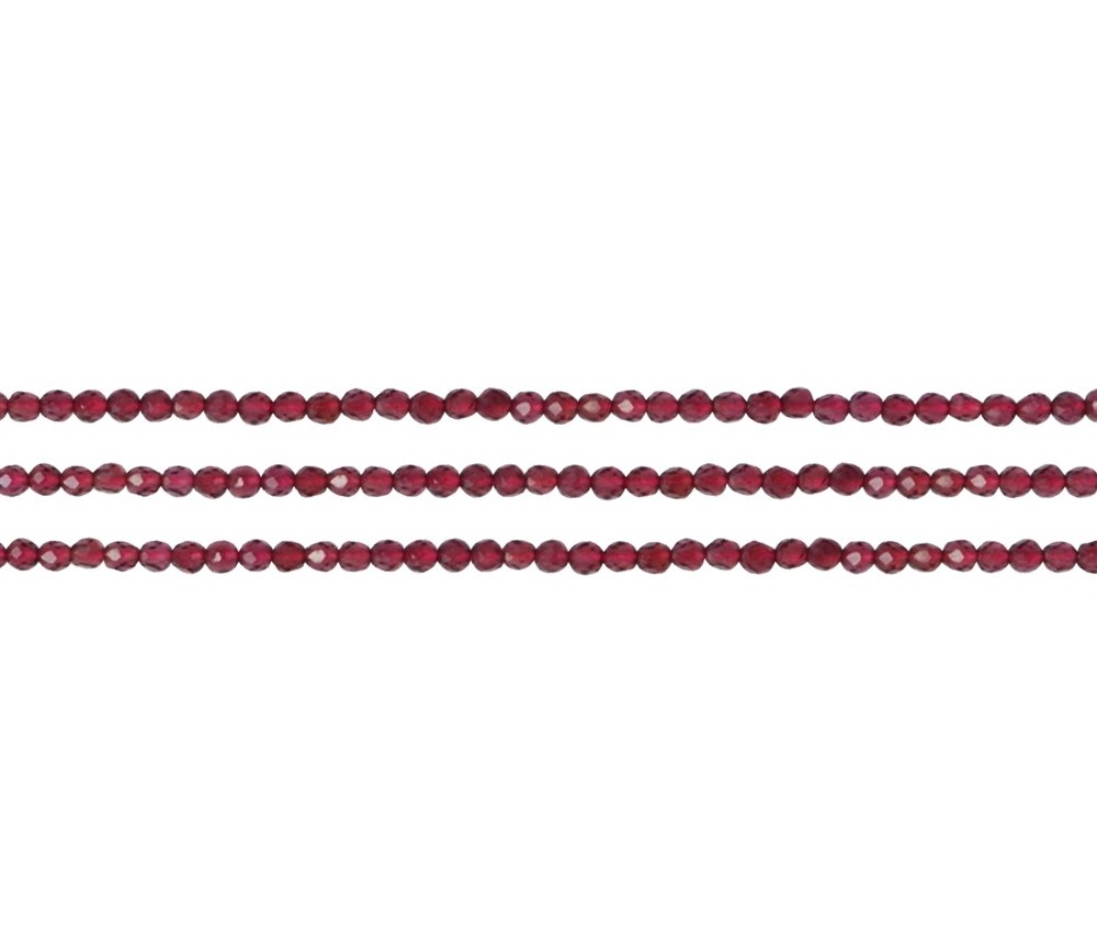 Heilstein & Edelstein-Strang - Kugeln, Granat, facettiert, 02mm (3 St./VE)