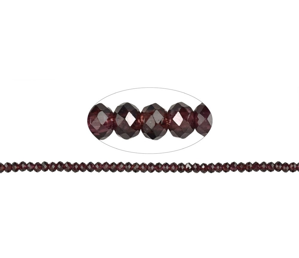 Heilstein & Edelstein-Strang - Button, Granat, facettiert, 02 x 03mm