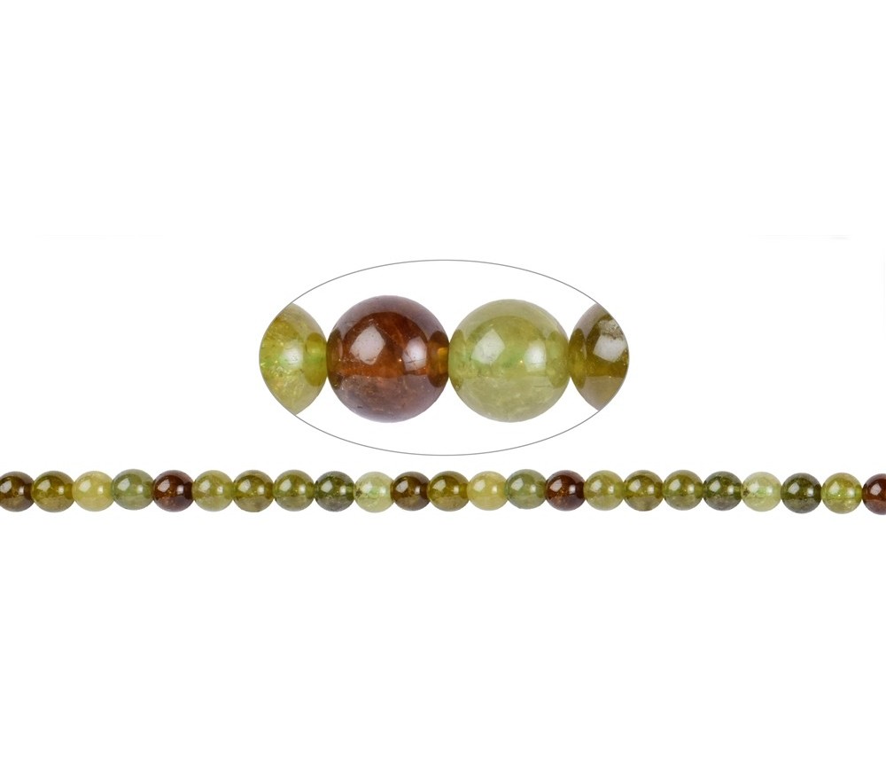 Heilstein & Edelstein-Strang - Kugeln, Granat grün/braun (Grossular), 08mm (39cm)