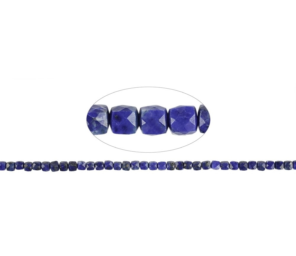 Heilstein & Edelstein-Strang - Würfel, Lapis Lazuli, facettiert, 03,0-03,35mm (38cm)