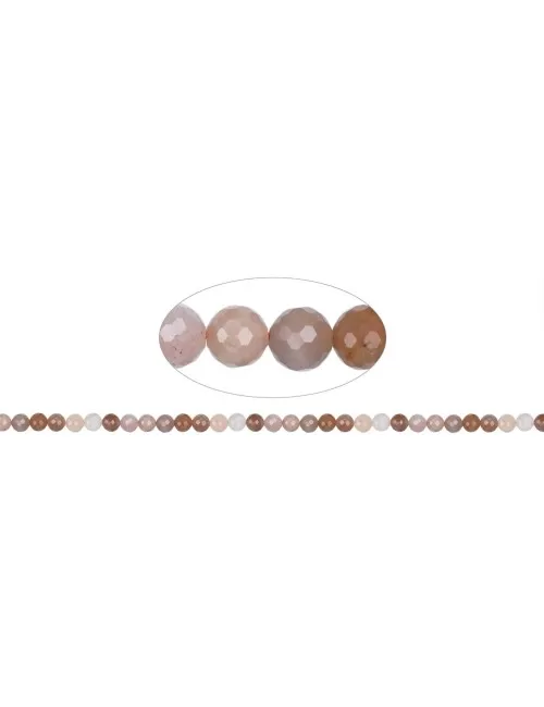 Heilstein & Edelstein-Strang - Kugeln, Mondstein (bunt), facettiert, 06mm