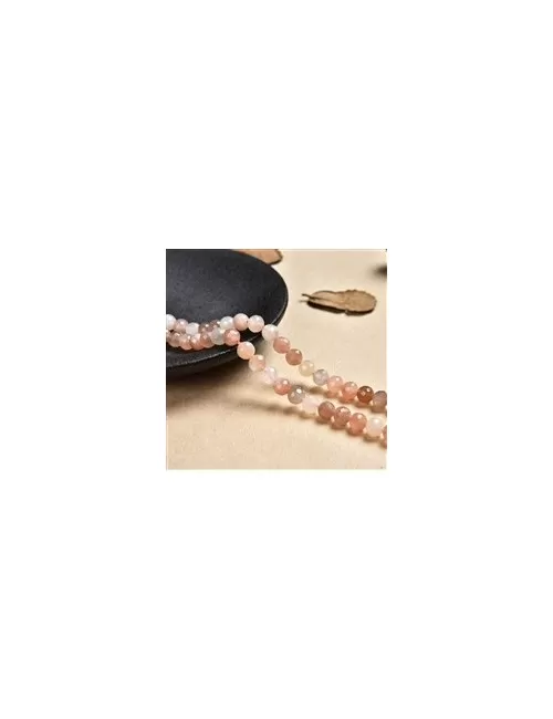 Heilstein & Edelstein-Strang - Kugeln, Mondstein (bunt), facettiert, 06mm
