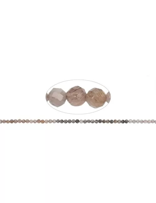 Heilstein & Edelstein-Strang - Kugeln, Mondstein (braun/bunt), facettiert, 03mm