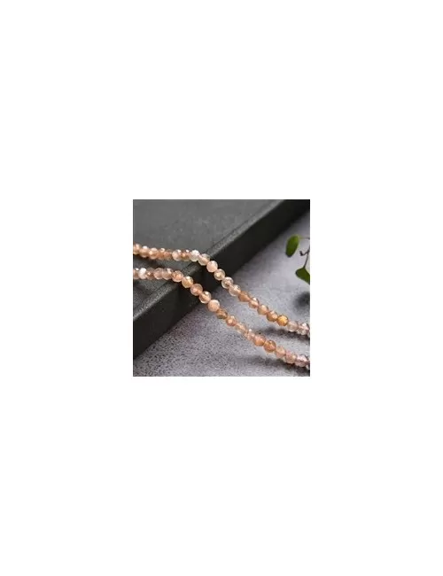 Heilstein & Edelstein-Strang - Kugeln, Mondstein (braun/bunt), facettiert, 03mm