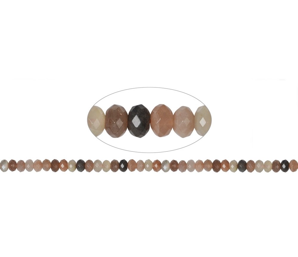 Heilstein & Edelstein-Strang - Button, Mondstein (bunt), facettiert, 05 x 08mm