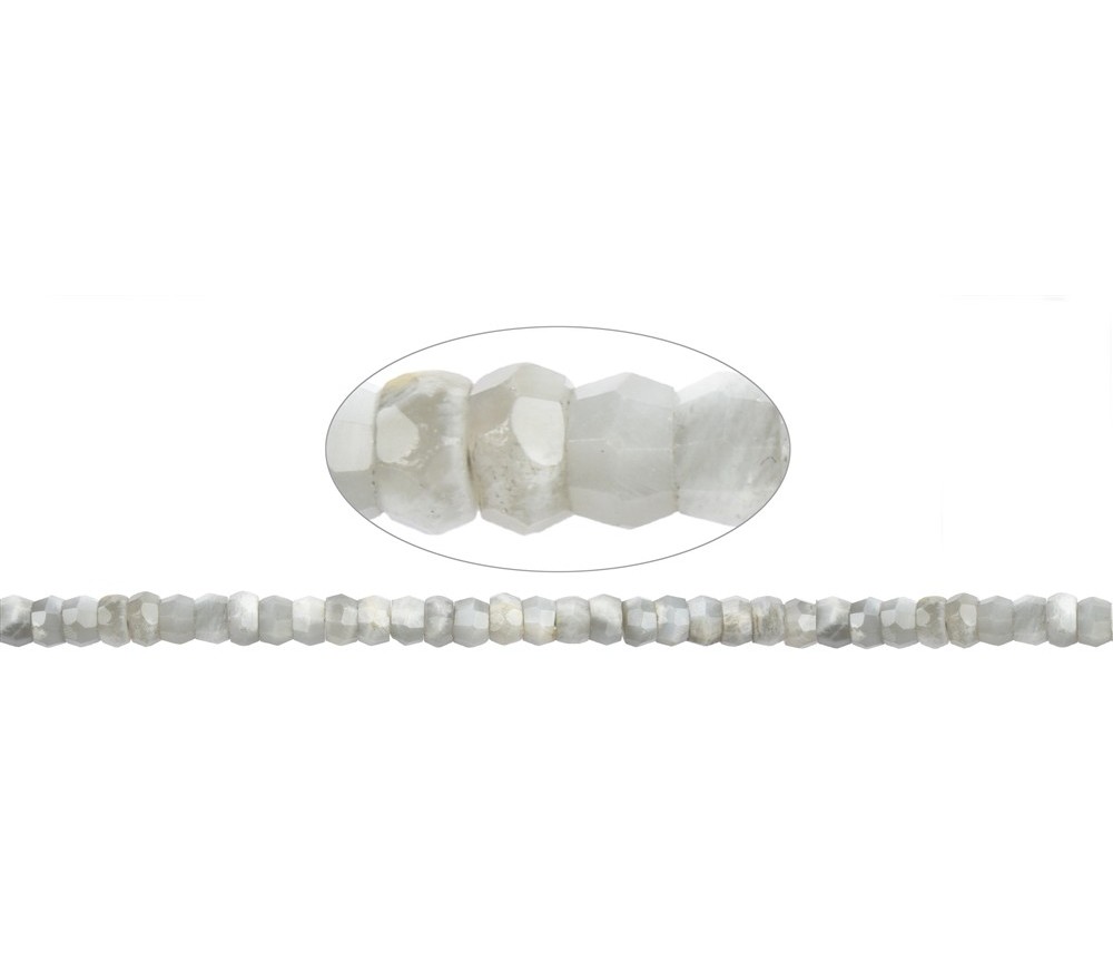 Heilstein & Edelstein-Strang - Button, Mondstein, facettiert, 05-06 x 08-09mm