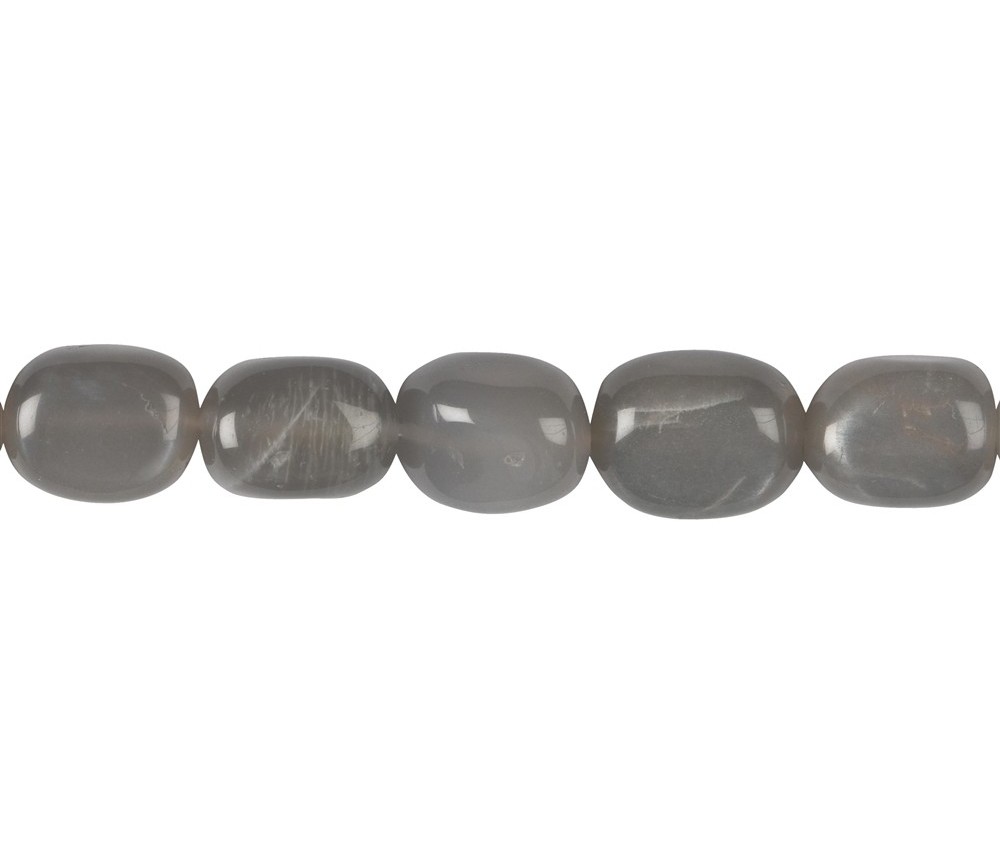 Heilstein & Edelstein-Strang - Nuggets, Mondstein (dunkelgrau), 15-16 x 10-12mm