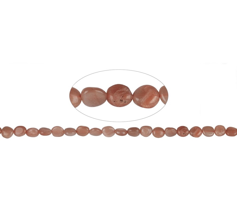 Heilstein & Edelstein-Strang - Nuggets flach, Mondstein (orange), 10-12 x 08-10mm