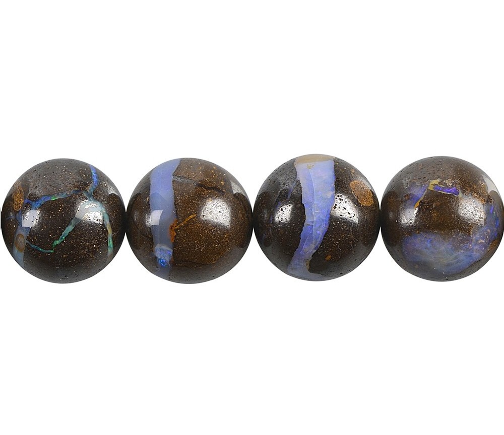 Heilstein & Edelstein-Strang - Kugeln, Boulder-Opal, 16,5 - 19,5mm, Unikat Nr. 03
