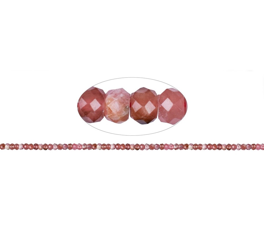 Heilstein & Edelstein-Strang - Button, Rhodochrosit, facettiert, 02-03 x 04mm