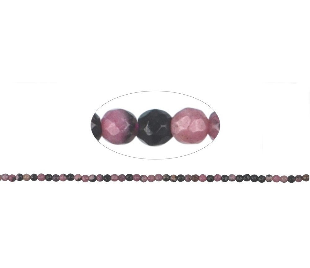 Heilstein & Edelstein-Strang - Kugeln, Rhodonit, facettiert, 02mm (39cm)