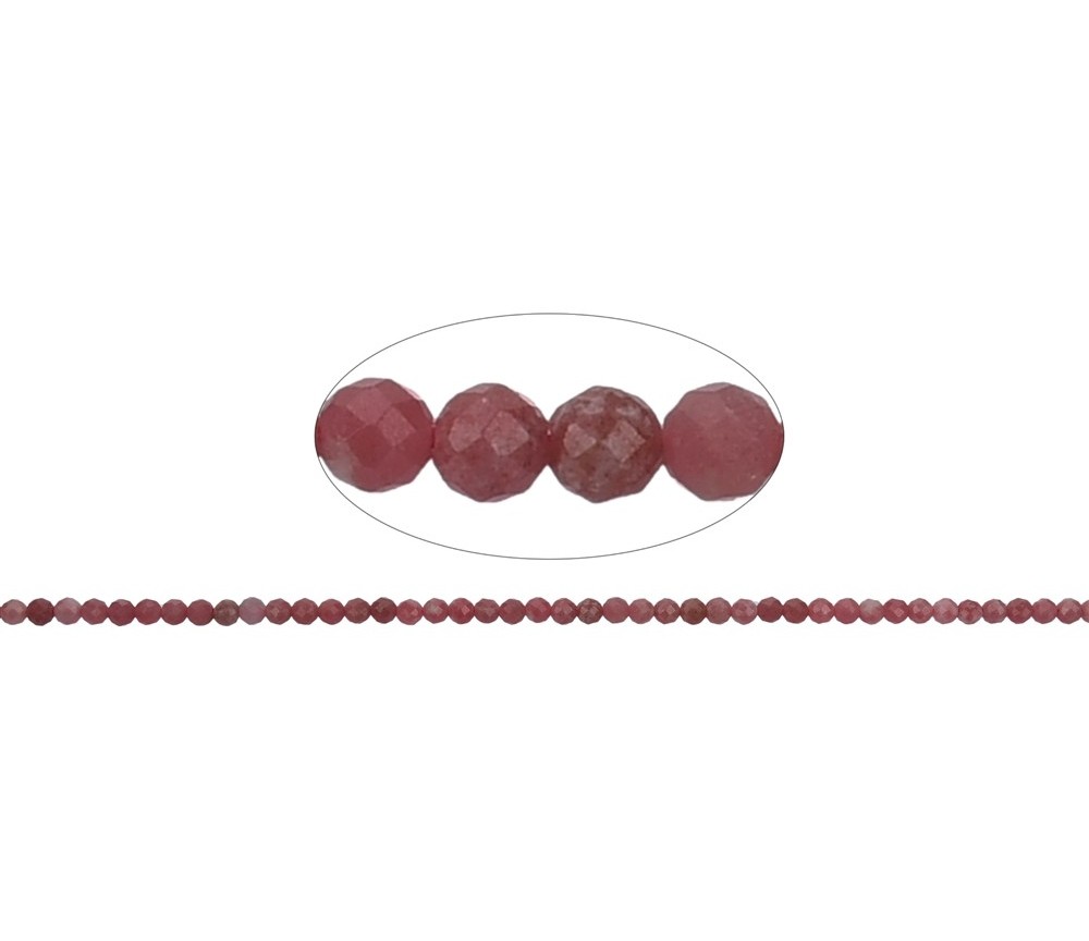 Heilstein & Edelstein-Strang - Kugeln, Rhodonit, facettiert, 03mm (39cm)
