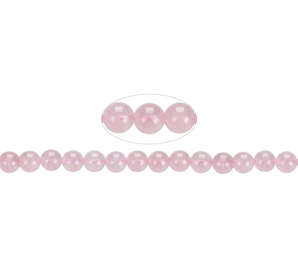 Heilstein & Edelstein-Strang - Kugeln, Rosenquarz A+ (semi-transparent), 08mm