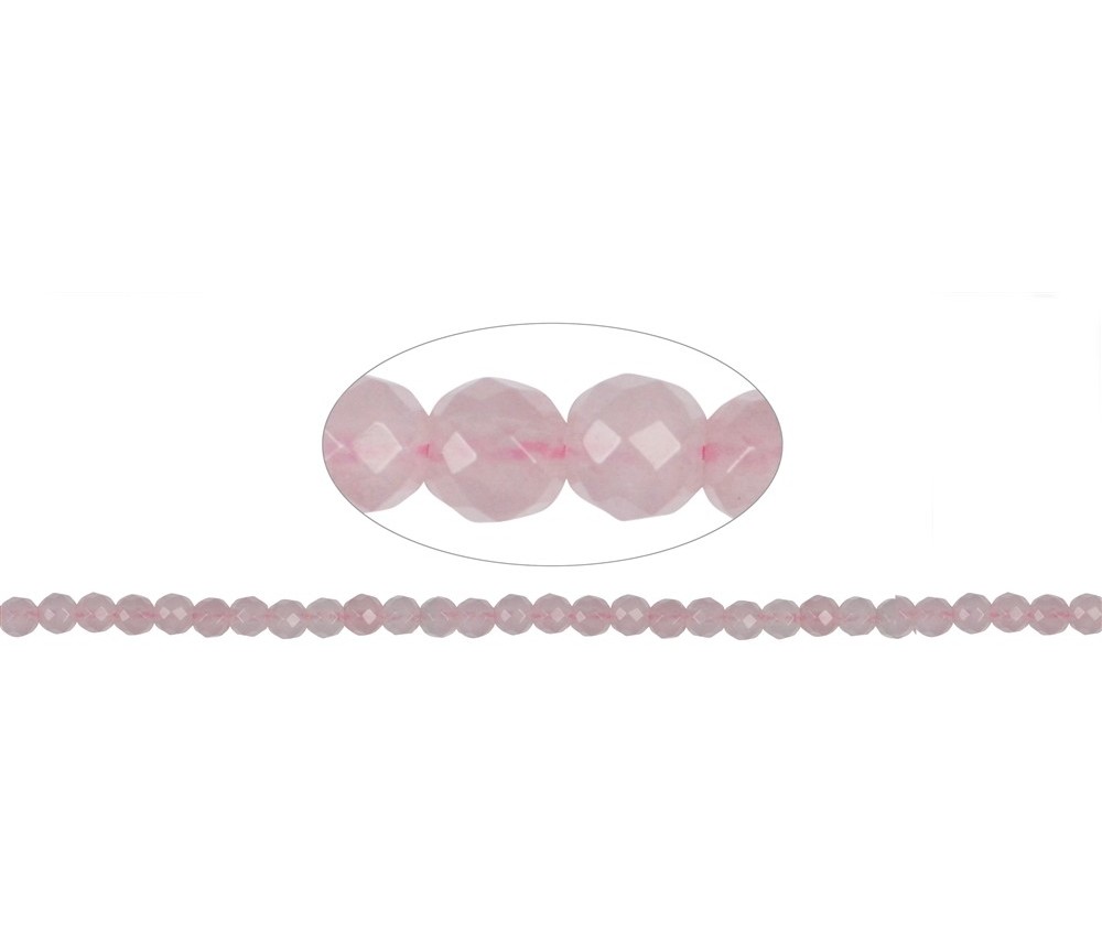 Heilstein & Edelstein-Strang - Kugeln, Rosenquarz, facettiert, 08mm